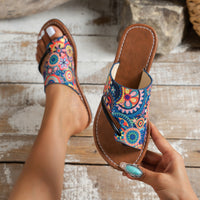 Palm Embroidered Linen Shoes Breathable Sweat Absorbing Flip-flops Sandals